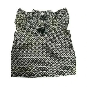 TheGET- Women’s Shirt Beige & Black Geometric Design With Ruffles Short Sleeves